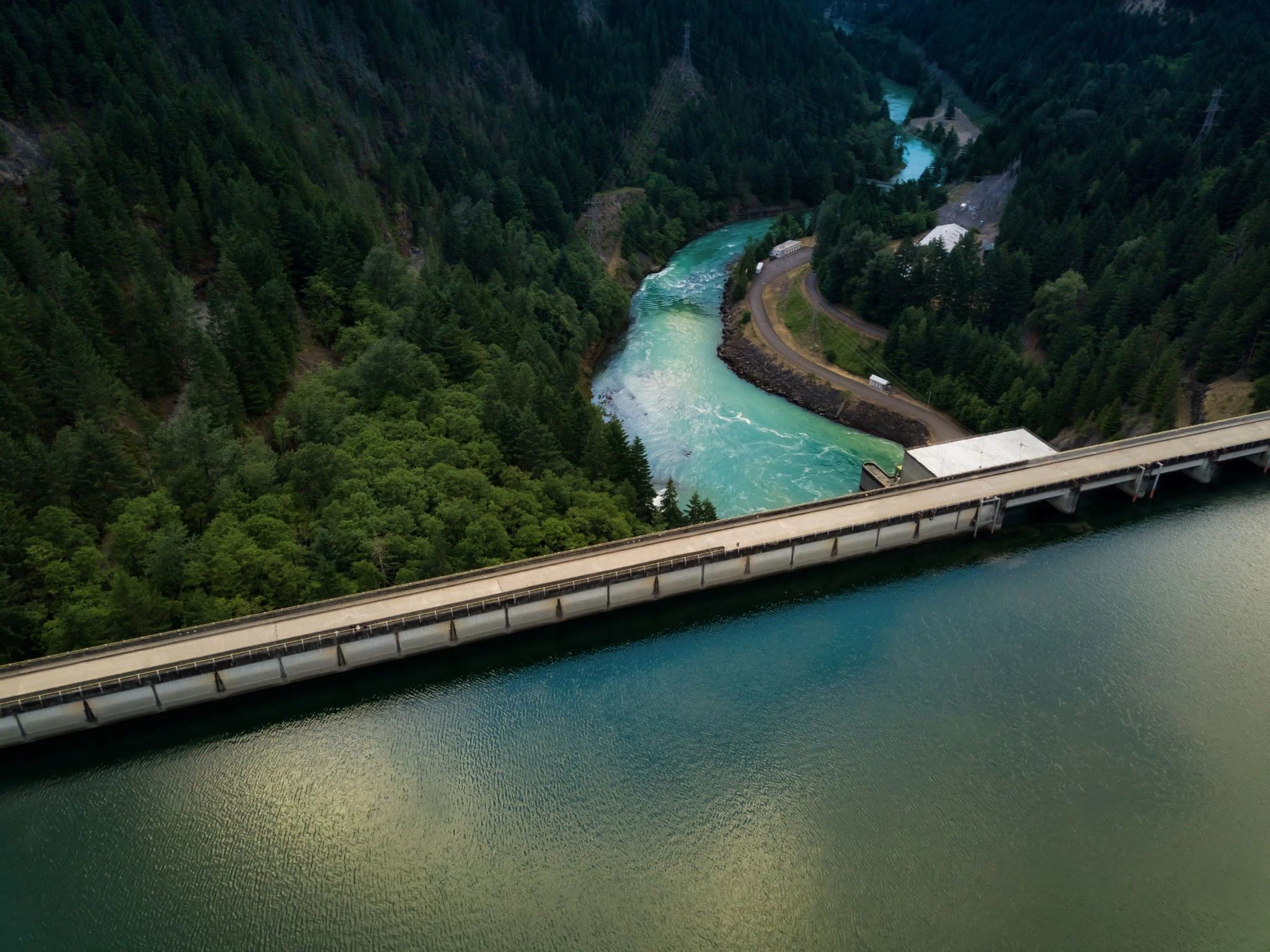 A photo of a dam holding back water