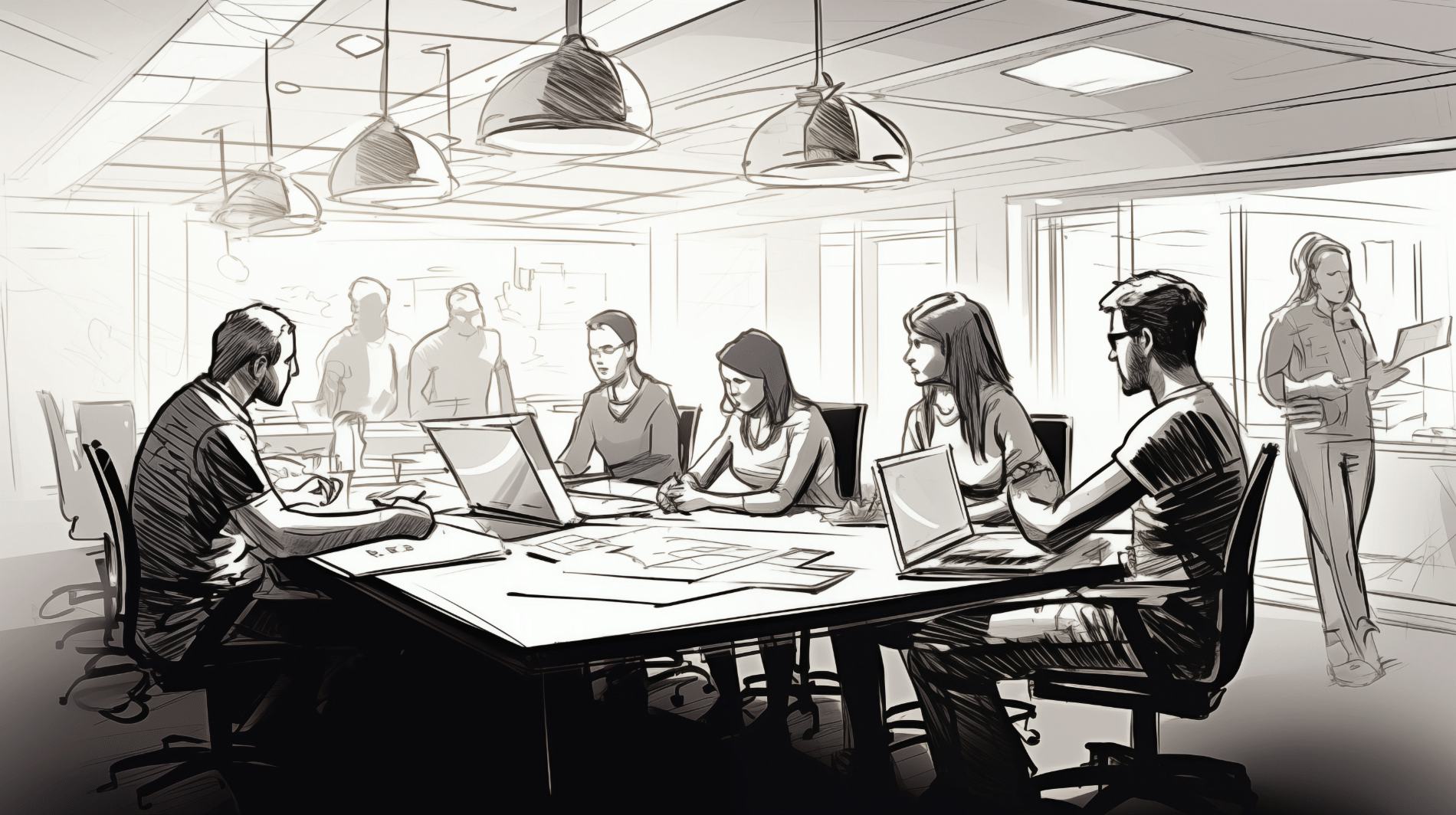 An illustration of a discovery workshop in progress